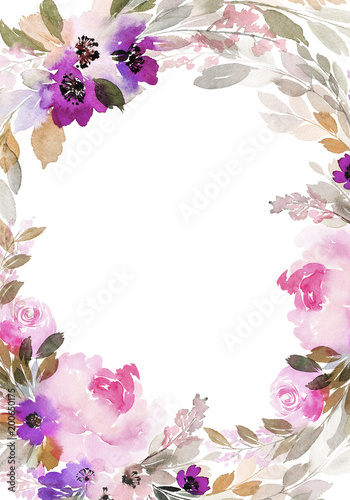 Greeting card with watercolor flowers handmade.