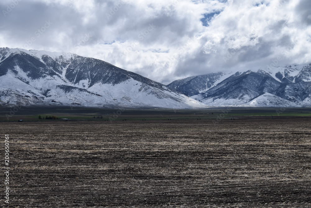 Idaho mountains, field, snowy mountains, clouds, nature, outdoors