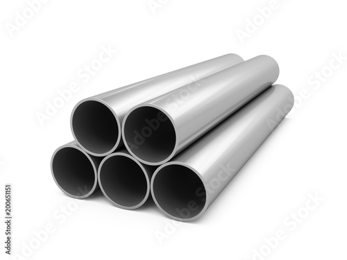 3D Rendering Metal Pipes isolated on white