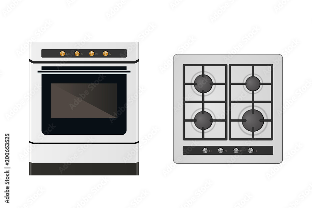 Gaseoso limpiar Viaje Kitchen gas stove. Cooking food equipment. Vector illustration. Front and  top view. vector de Stock | Adobe Stock