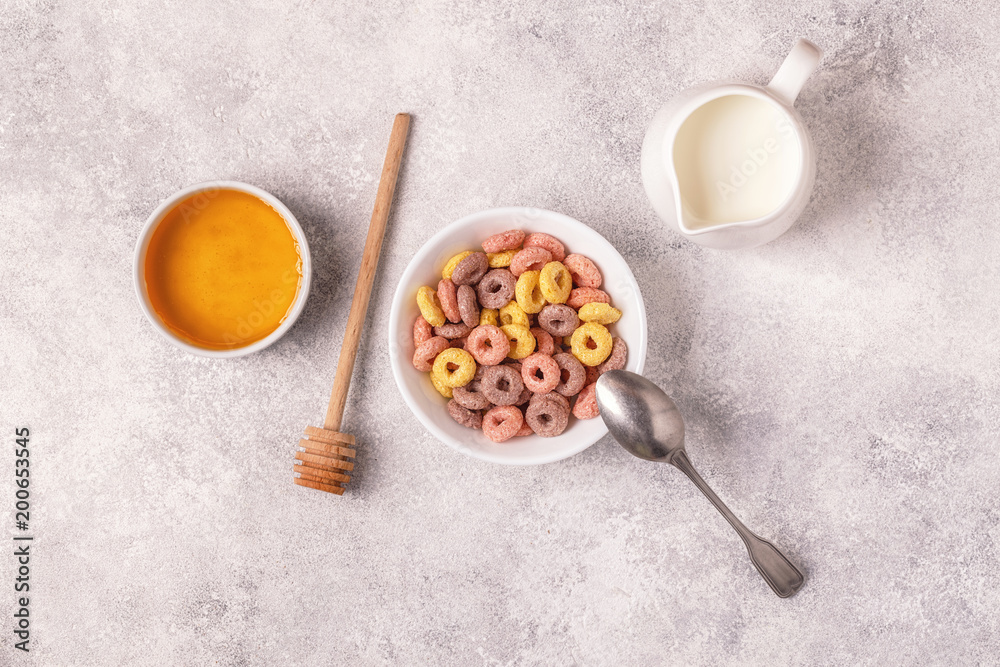 Colorful cereal rings in bowl. Colorful cereal rings in bowl.