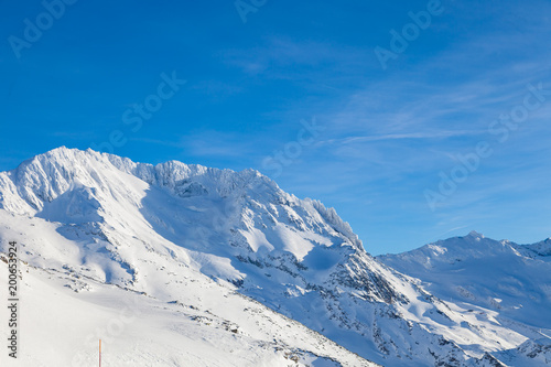Winter Alps landscape from ski resort Val Thorens. 3 valleys, France