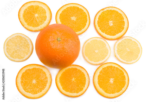 Oranges and lemons isolated on white