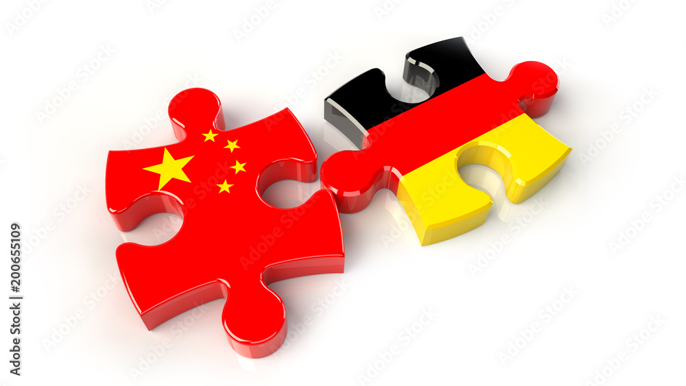 China and Germany flags on puzzle pieces. Political relationship concept. China and Germany flags on puzzle pieces. Political relationship concept.