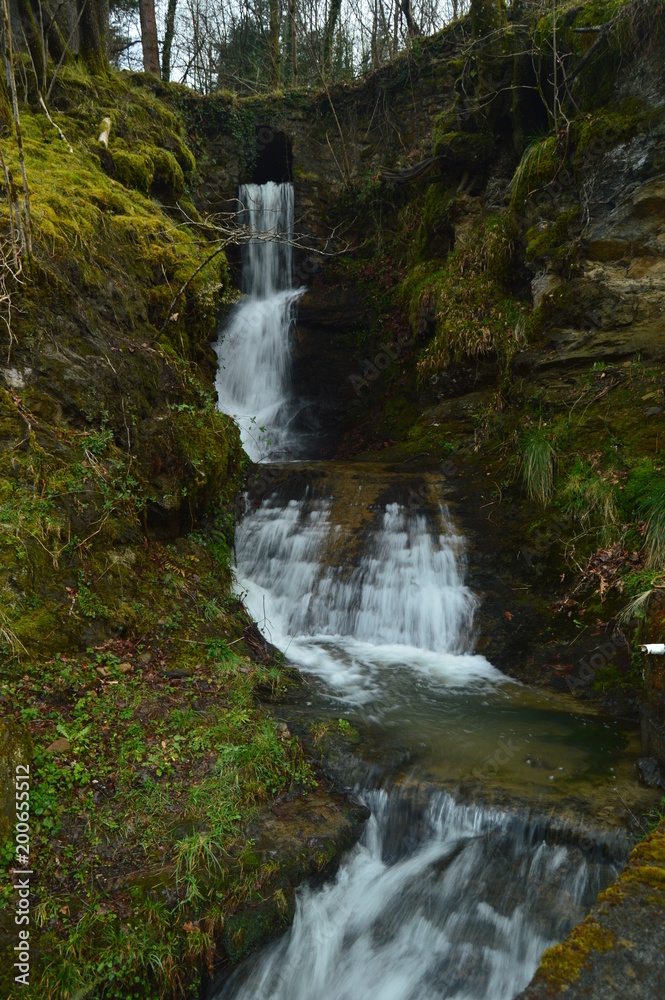 Obraz premium Beautiful Waterfall With Silk Effect In Gorbeia Natural Park. Waterfall Nature Landscapes. March 26, 2018. Gorbeia Natural Park. Urigoiti Basque Country. Spain.