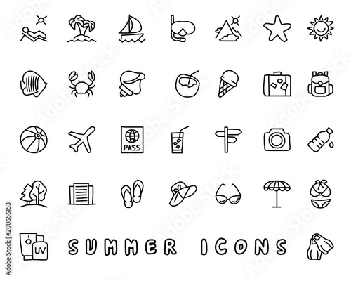 summer hand drawn icon design illustration, line style icon, designed for app and web