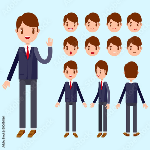 cartoon businessman face with different emotions