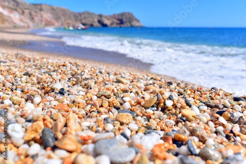 Paliochori Beach with pebbles and stones, Milos Island, Greece photo