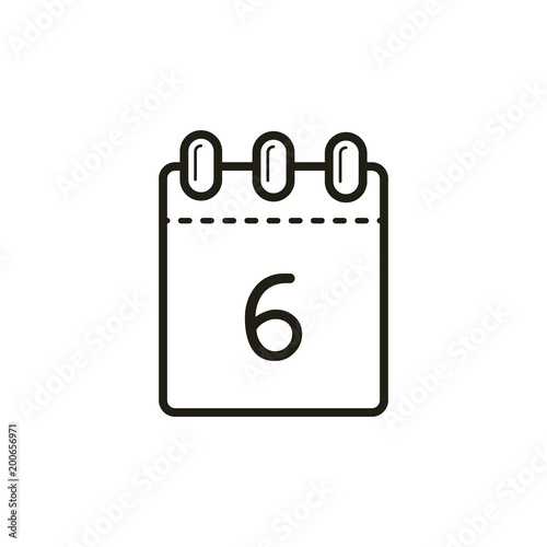 black and white linear icon of the tear-off calendar with number six