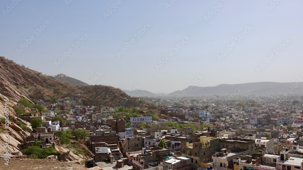 Blick vom Gebirge auf Jaipur in Rajasthan, Indien
