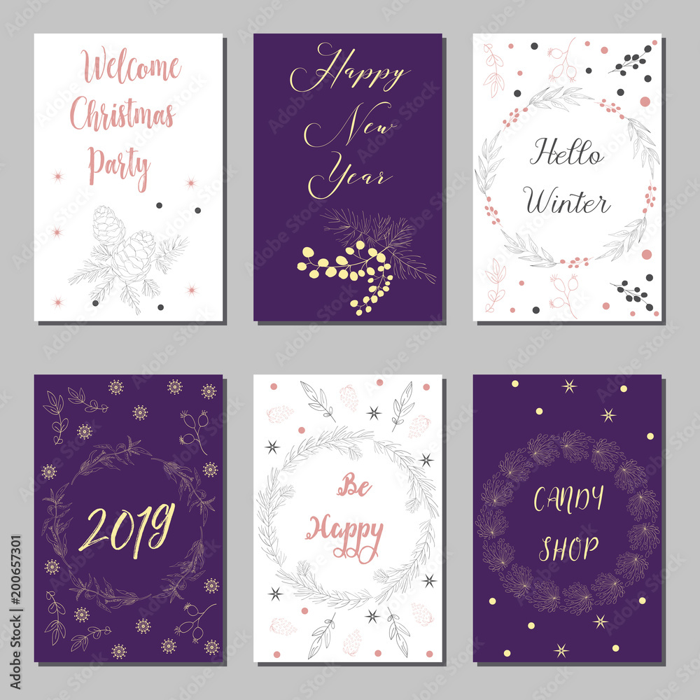 Naklejka premium New Year and Merry Christmas decoration set.