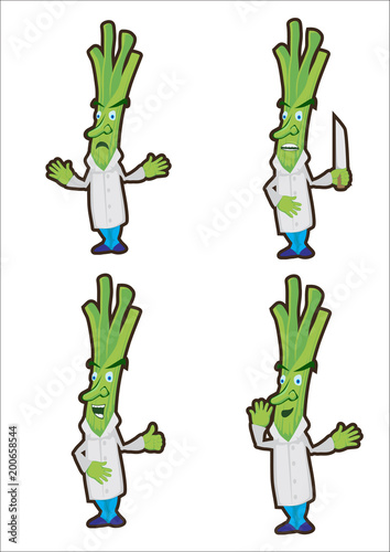 A leek cook cook, a set of painted characters