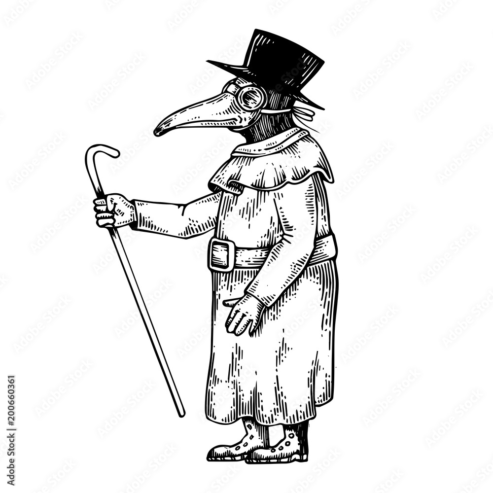 Plague doctor engraving vector illustration