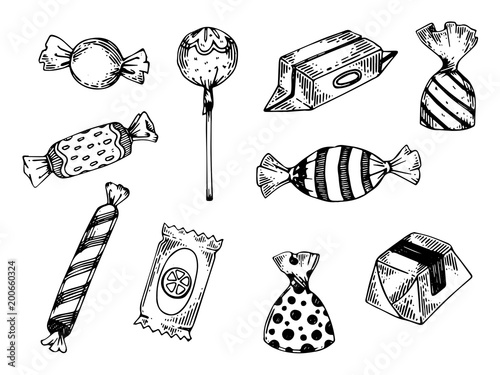 Candies engraving vector illustration