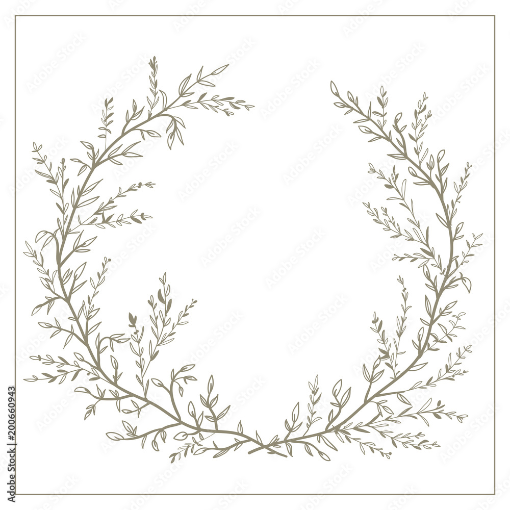 Wreath of twigs and leaves vector. Template for wedding invitati