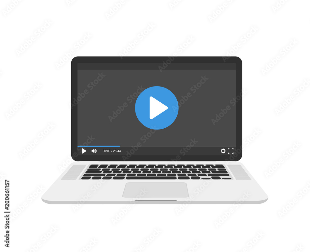Video on laptop vector illustration, online webinar concept, idea of tutorial watching, e-learning. Video on laptop vector illustration, online webinar concept, idea of tutorial watching, e-learning.