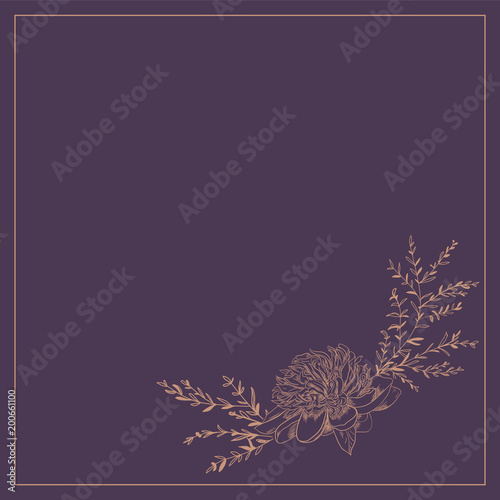 Empty template with flower wreath,peonies, twigs and leaves vec