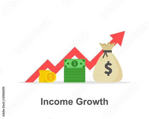 Income growth chart, banking services, financial report graph, return on investment flat icon, budget planning, mutual fund, interest rate. Vector illustration.