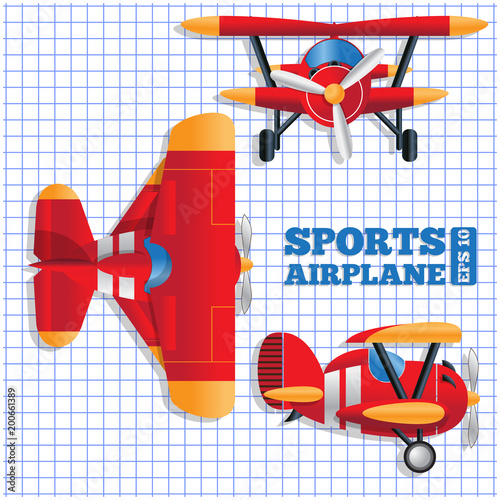 Scheme of a sports aircraft. Biplane. Vector illustration.
