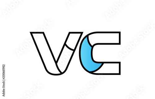 black blue alphabet letter vc v c logo company icon design