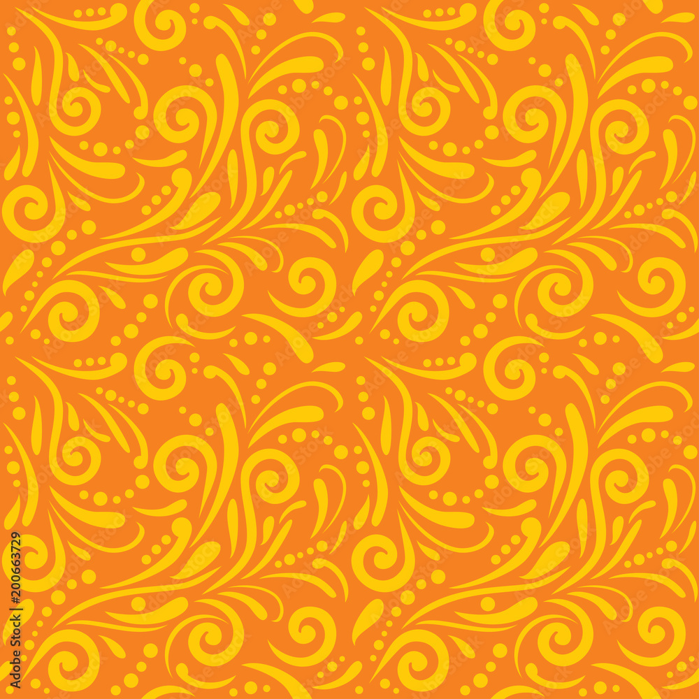Bright orange seamless ornamental pattern for design