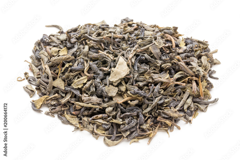 Green tea leaf isolated on white background. Green tea leaf isolated on white background.