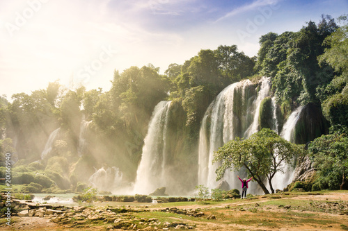 Ban Gioc Waterfall(Veitnam name) or Detian waterfall(Chinese name) Waterfall is the most magnificent waterfall in Vietnam, located in the border of Guangxi, China and Cao Bang , Vietnam.