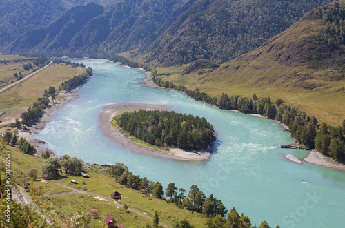 Turquoise river Katun, Altai Mountains, top view (Бирюзовая река Катунь, Горный Алтай, вид сверху)