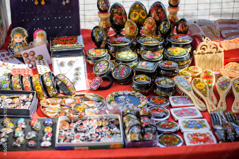 Handmade crafts in the bazaar in the city 