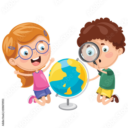 Vector Illustrations Of Kids Having Geography Lesson