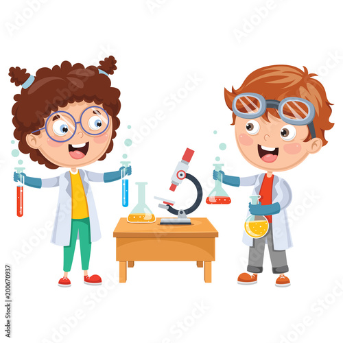 Vector Illustrations Of Kids Having Chemistry Lesson