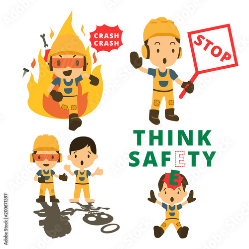 Set of Construction worker, Accident working, safety first, health and safety, vector illustrator