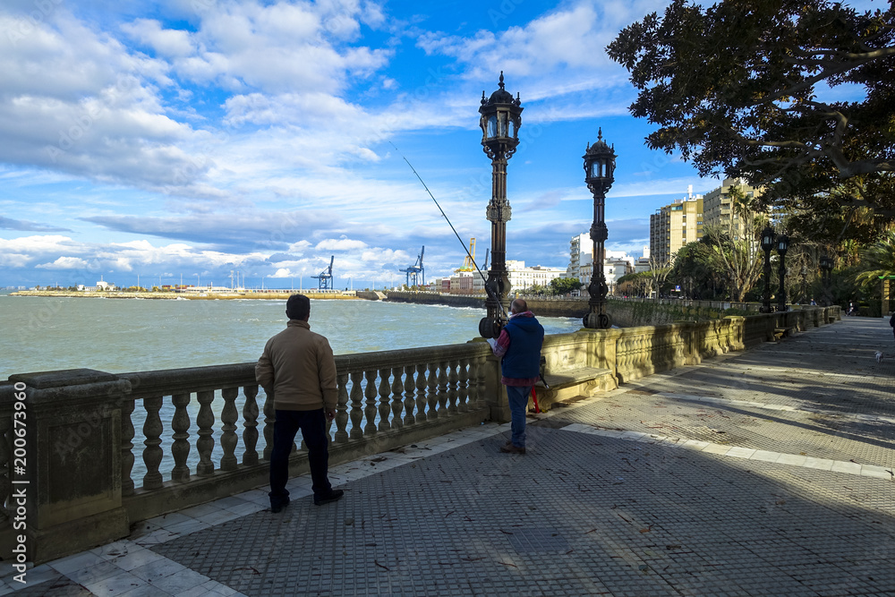 fishing at the harbour (sea port) of Cadiz, Spain, Andalusia, Campo del Sur