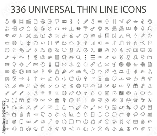 336 UNIVERSAL THIN LINE ICON vector. Outline web, business, finance, arrow, sport, food, technology, office collection. Trendy thin line style, illustration.