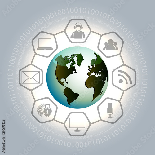 Composition with the globe, numbers and icons of social networks