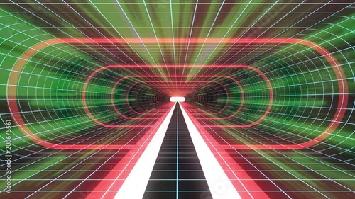 In out flight through VR RED neon BLUE grid GREEN lights cyber tunnel HUD interface motion graphics animation background new quality retro futuristic vintage style cool nice beautiful video foota photo