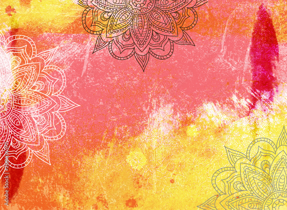 Mandala Grunge Background in Yellow Orange Red Stock Illustration | Adobe  Stock