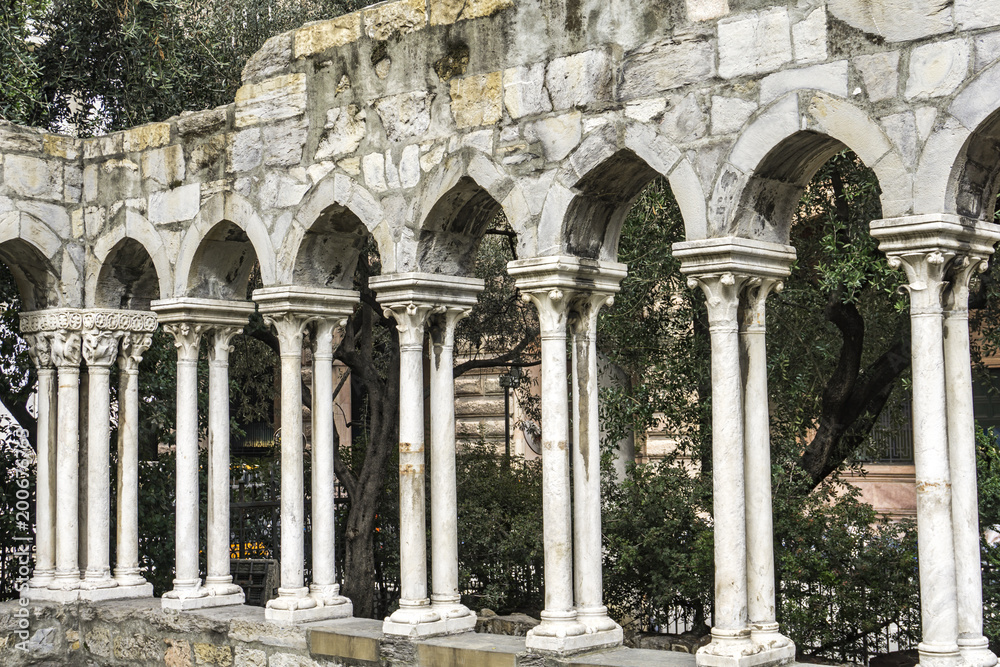 St Andrew cloister ruins in Genoa, Italy
