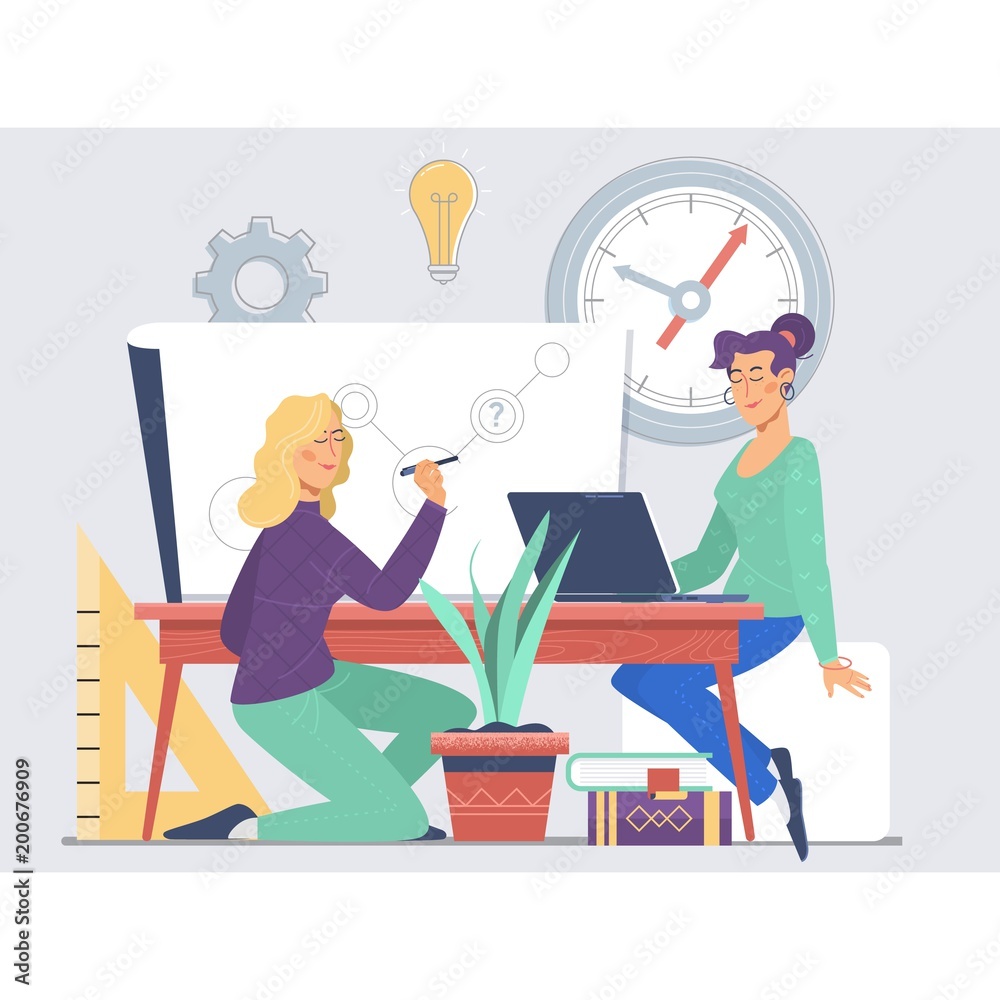 Concept distance education, e-learning, study process. Online books and textbooks, exam preparation. Flat Vector color illustration Concept distance education, e-learning, study process. Online books and textbooks, exam preparation. Flat Vector color illustration