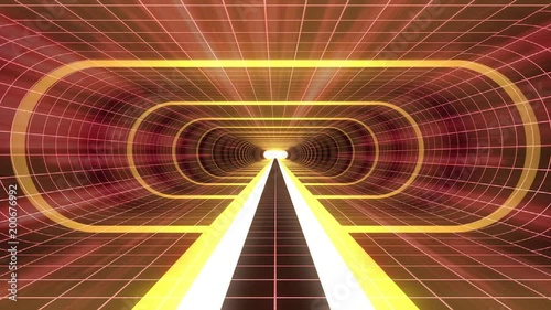 In out flight through VR YELLOW neon RED grid RED lights cyber tunnel HUD interface motion graphics animation background new quality retro futuristic vintage style cool nice beautiful video foota photo