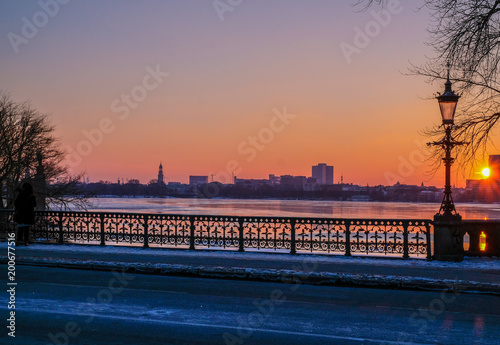 winter cityscape of Hamburg,Germany, bridge and river © Lina