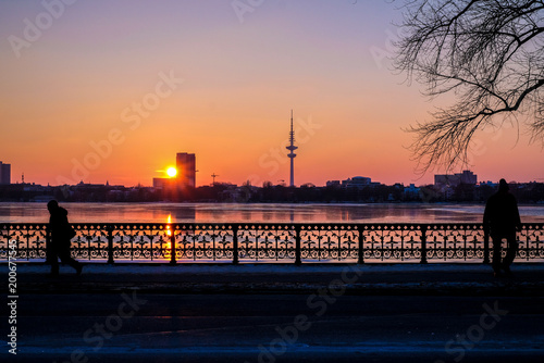 sunset on the coast in Hamburg, Germany, TV tower © Lina