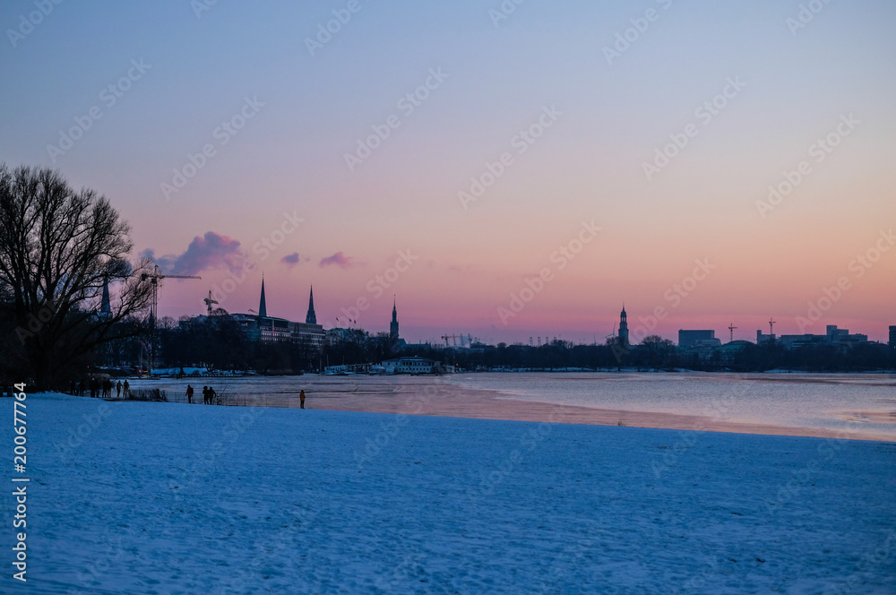 winter landscape in Hamburg, Germany