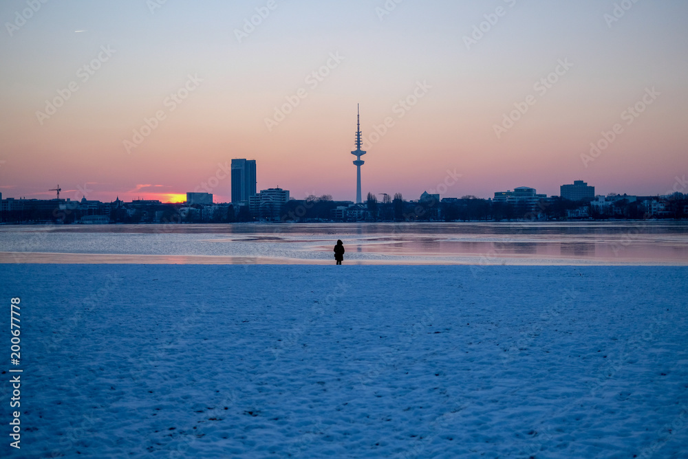 winter coastal landscape in Hamburg, Germany