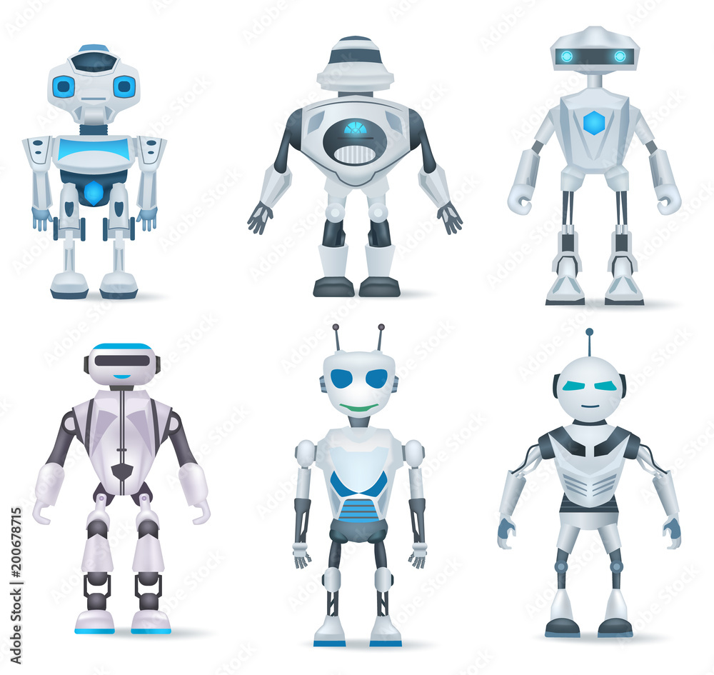 Set of realistic robot isolated on white background. Robots of different  shapes for game design. Vector illustration Stock Vector | Adobe Stock