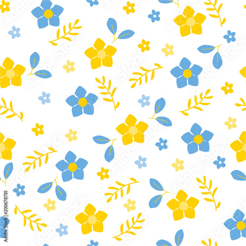 Vector Illustration. Flowers background. Paint blue and yellow flowers pattern