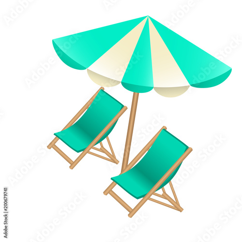 Beach umbrella and chairs to decorate tourist posters, flyers, banners, booklets