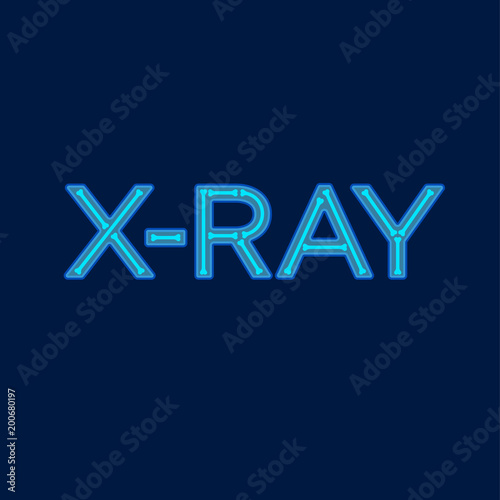 X ray logo. Transparent letters with bones. Comic letters.