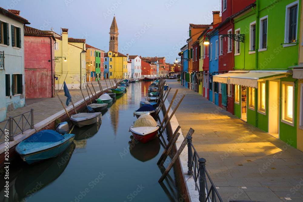Twilight on the Burano island. Venice, Italy