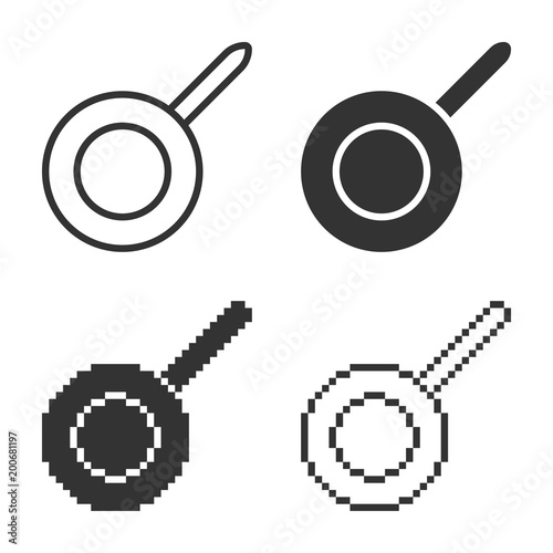 Monochromatic frypan icon in different variants: line, solid, pixel, etc.